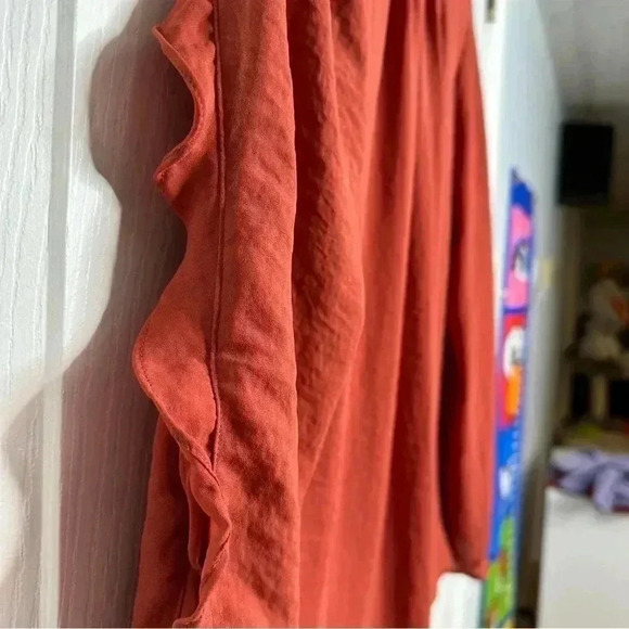 Simply Vera Vera Wang Blouse Semi-Sheer Ruffled Sleeves Burnt Orange Size XS - Picture 7 of 16